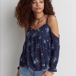 American Eagle Outfitters floral cold shoulder top